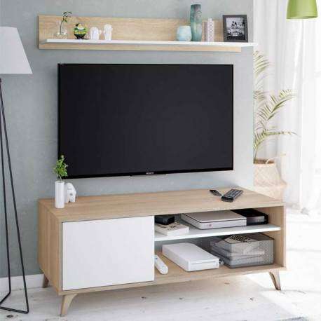Mueble para TV Kikua Plus con estante roble y blanco salón