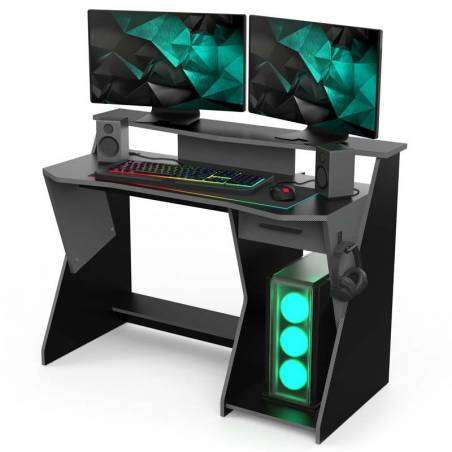 Mesa gamer Skin gris y negro soporte cascos