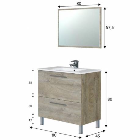Mueble baño Urban + espejo roble alaska 80x45cm LAVABO OPCIONAL