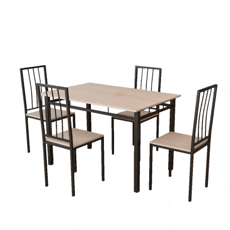 Pack Mesa + 4 sillas Bilbao metal negro y color roble claro