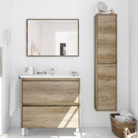 Pack mueble baño con espejo y columna Nordik (Incluye Lavabo y Espejo)