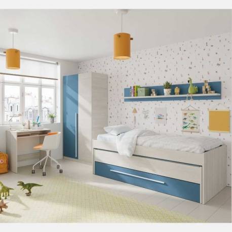 Muebles juveniles dormitorio azul con somieres