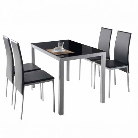 Pack mesa cristal + 4 sillas Negro Saona II