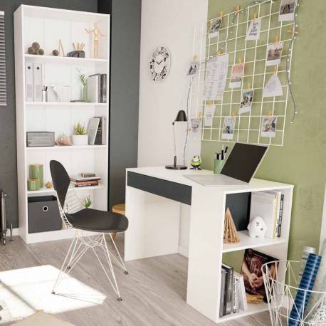 Pack estudio color blanco y gris (escritorio + estantería) conjunto de muebles para despacho