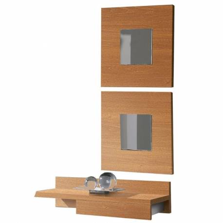 Mueble De Entrada Recibidor con 2 Espejos color Cerezo