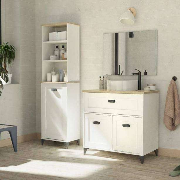 Mueble baño Melamina Blanco - Madera claro