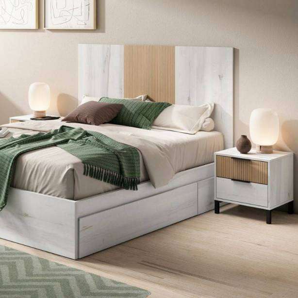 Cabecero de cama con mesitas Melamina Blanco - Madera claro 248x90x40