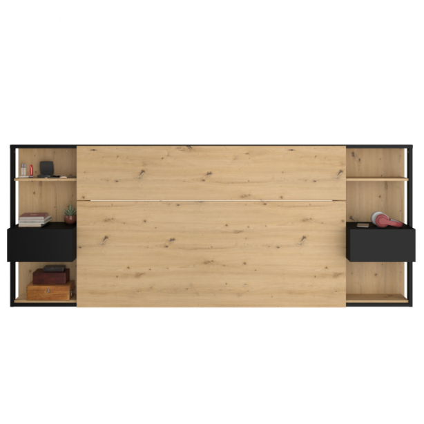 Cabecero de cama con mesitas Melamina Madera claro - Negro 255x103x36