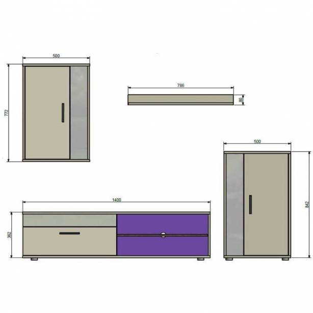 Mueble salón comedor Melamina Blanco - Madera claro 210x35