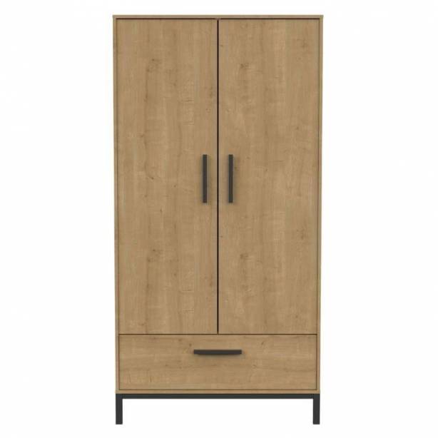 Armario con 2 puertas Melamina Negro - Madera Claro 91x180x50