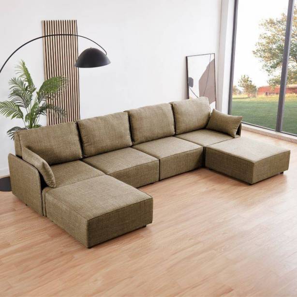 Sofá modular chaise longue Poliéster Beige 366x93x183