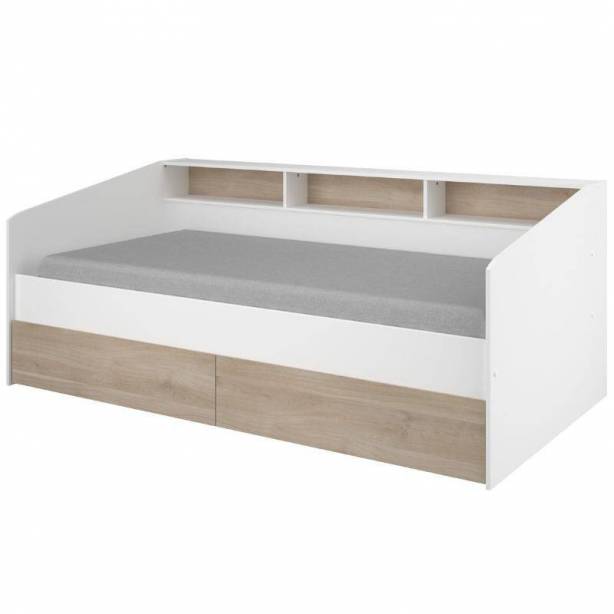 Cama Juvenil Melamina Blanco - Madera claro 203x82x113