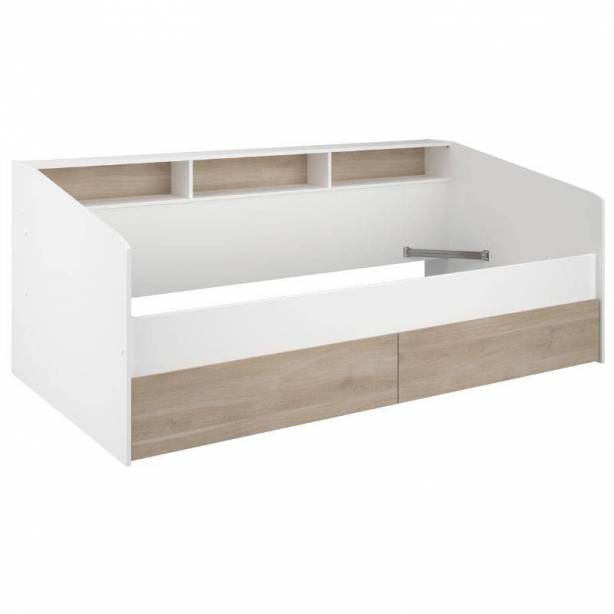 Cama Juvenil Melamina Blanco - Madera claro 203x82x113