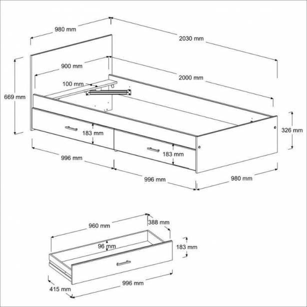 Cama Juvenil Melamina Blanco 98x67x203