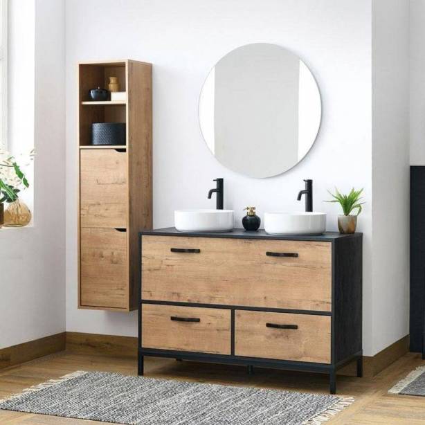 Mueble baño Melamina Negro - Madera Claro