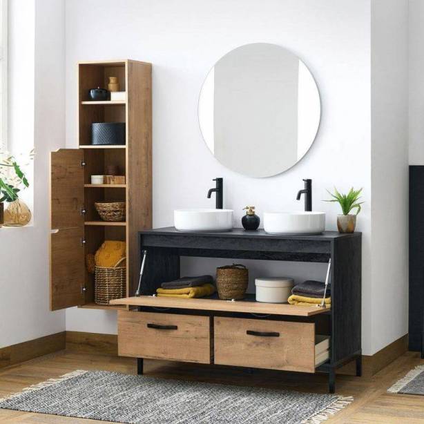 Mueble baño Melamina Negro - Madera Claro