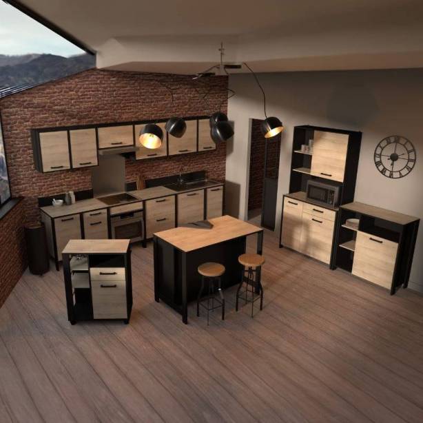 Cocina modular completa Melamina Madera claro - Negro