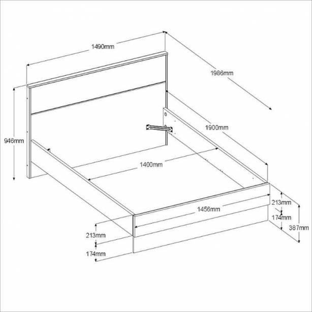 Cama de matrimonio Melamina Madera oscuro - Negro 235x95x199