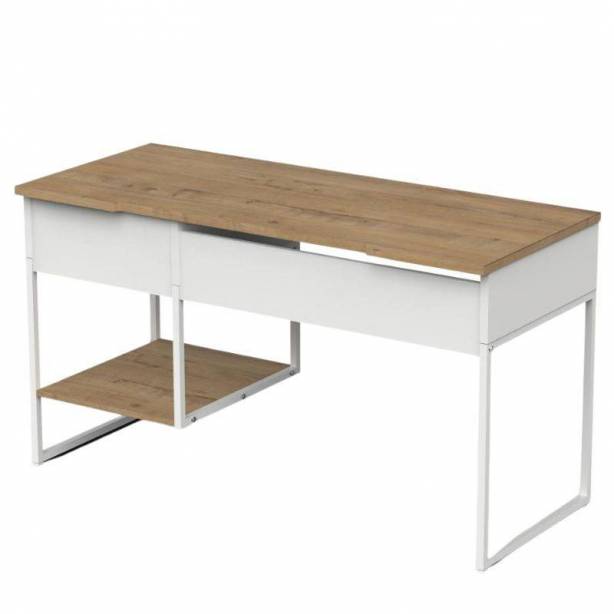 Escritorio oficina Melamina - Metal Madera claro - Blanco 138x76x58