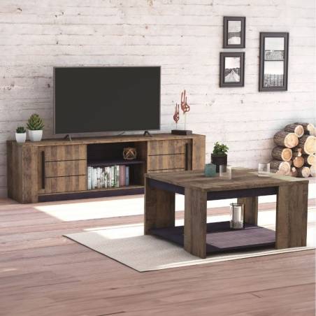 Pack muebles Salón Melamina Negro - Madera oscuro