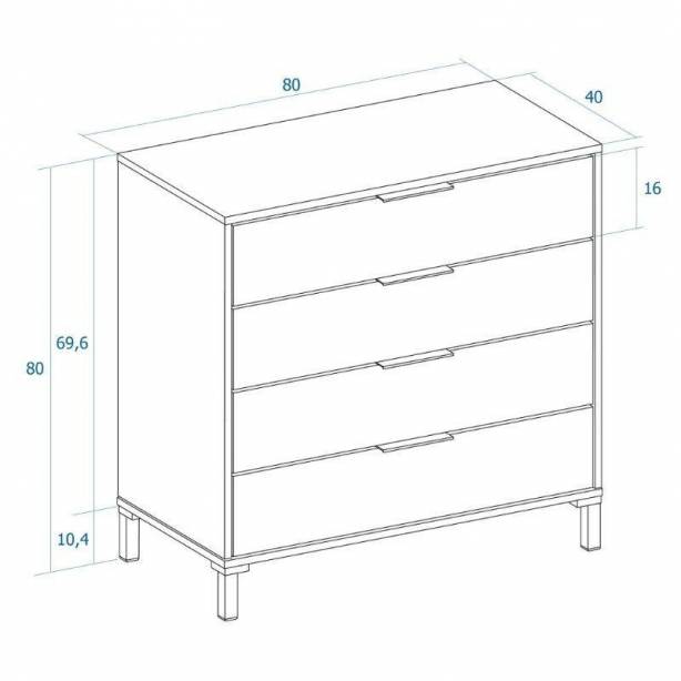 Cómoda 4 cajones Melamina Blanco - Madera claro 80x80x40