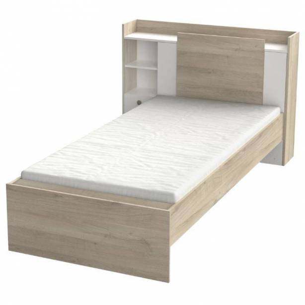 Cama Juvenil Melamina Blanco - Madera claro 227x91x125