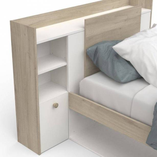 Cama Juvenil Melamina Blanco - Madera claro 227x91x125