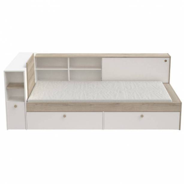 Cama Juvenil Melamina Blanco - Madera claro 229x88x119