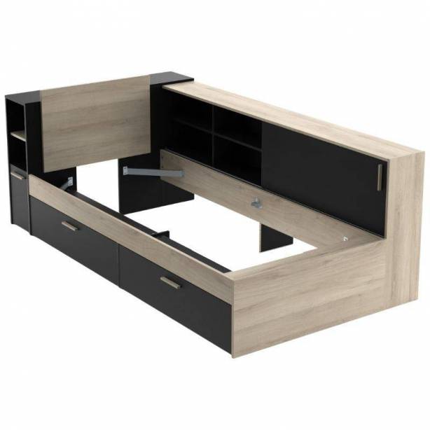 Cama Juvenil Melamina Madera claro - Negro 229x88x119