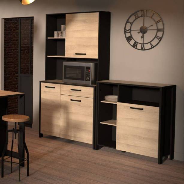 Buffet cocina Melamina Madera claro - Negro 104x204x40