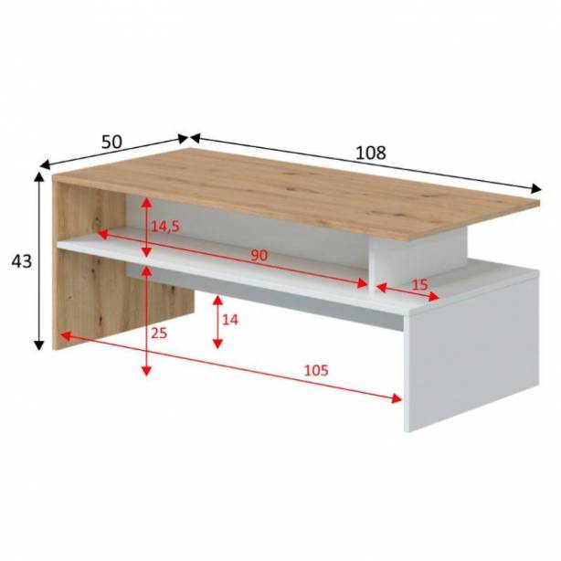 Mesa de centro Melamina Blanco - Madera claro 108x43x50