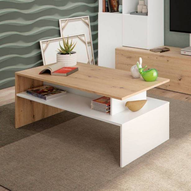 Mesa de centro Melamina Blanco - Madera claro 108x43x50