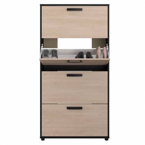 Mueble zapatero Melamina Madera claro - Negro 78x154x24