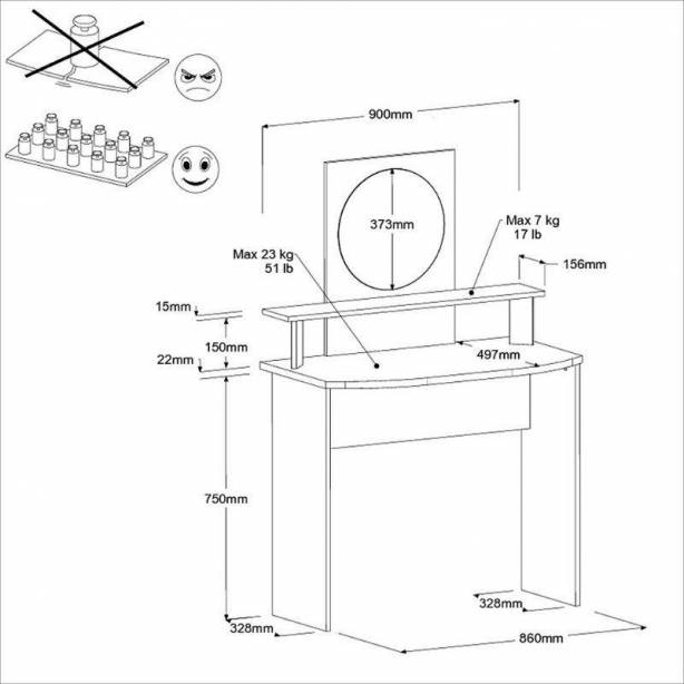 Tocador de dormitorio Melamina - Cristal Madera claro - Negro 90x137x50