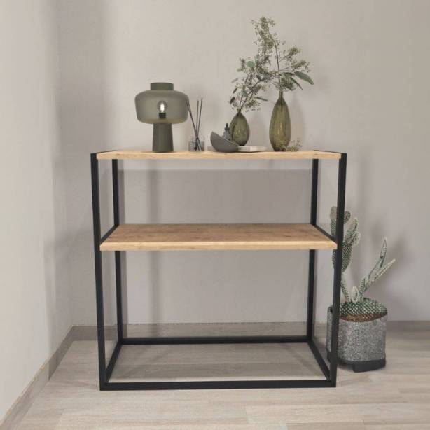 Mueble de entrada Melamina - Metal Madera claro - Negro 90x90x34