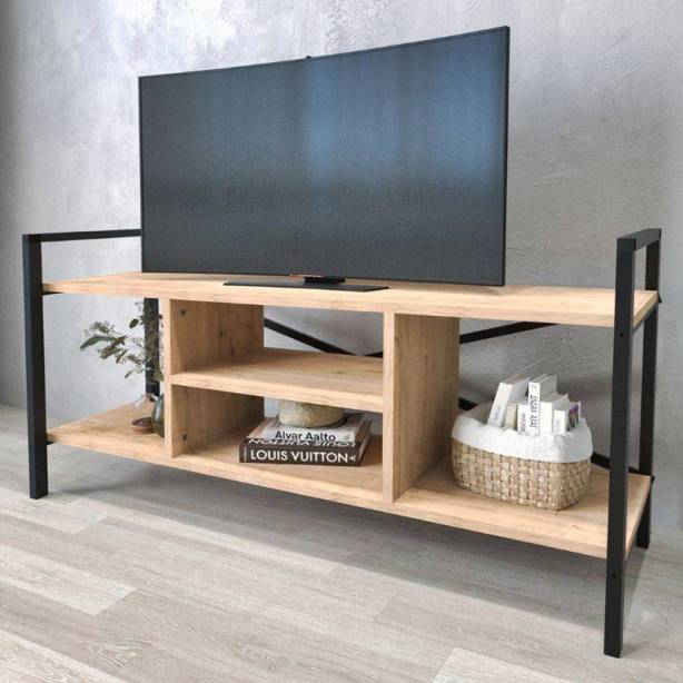 Mueble TV Melamina - Metal Madera claro - Negro 120x63x37