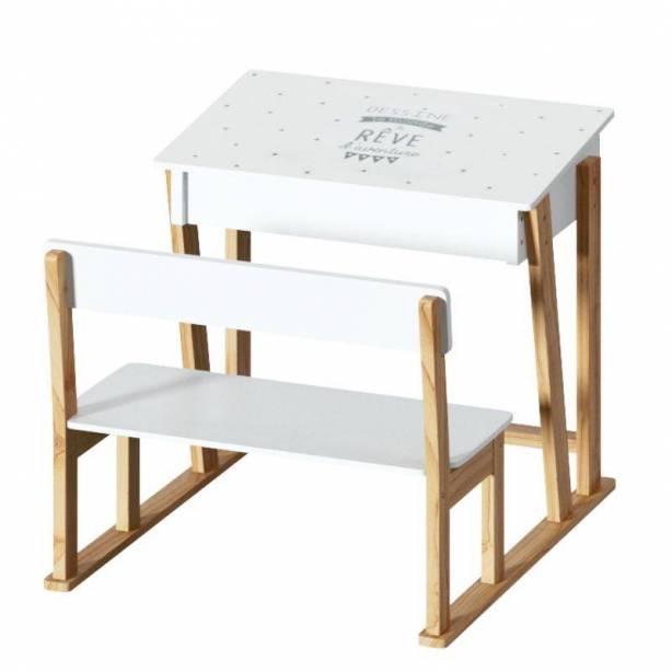 Mesa infantil Melamina Blanco - Madera claro 64x79x58