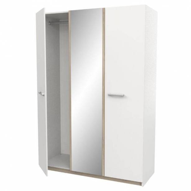 Armario con 3 puertas Melamina Blanco - Madera claro 134x192x51