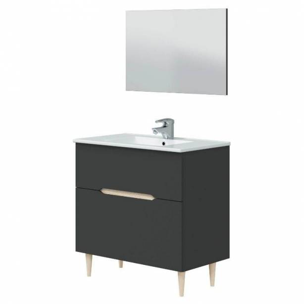 Mueble baño con lavabo Melamina Gris - Madera Claro 80x80x45