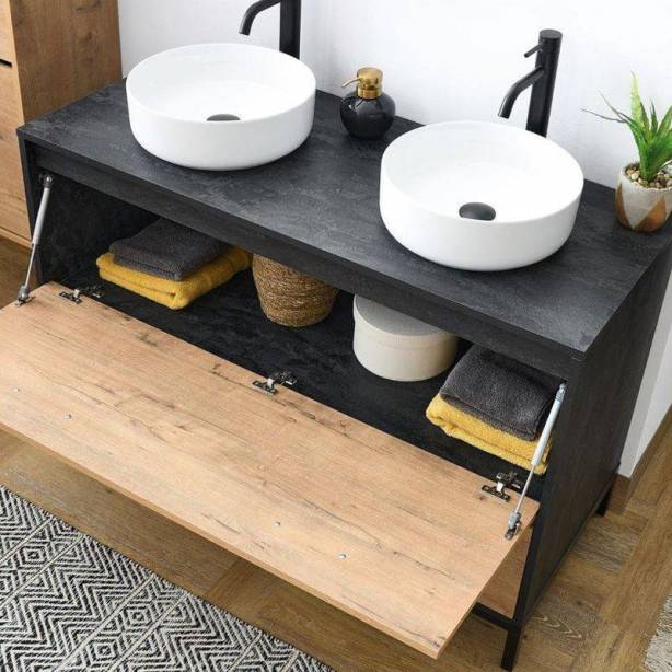 Mueble baño con lavabo Melamina Madera claro - Negro 120x92x50