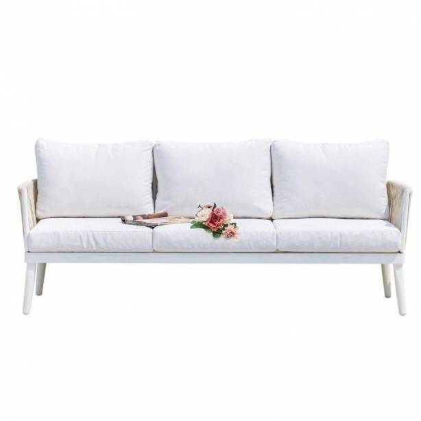 Conjunto 1 Sofá 2 Sillones y mesa de centro exterior Aluminio Blanco