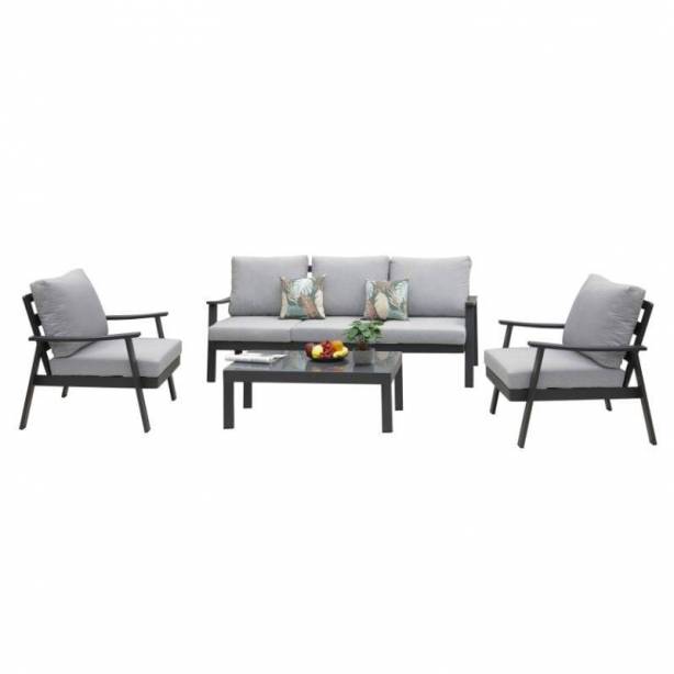 Conjunto 1 Sofá 2 Sillones y mesa de centro exterior Aluminio Gris