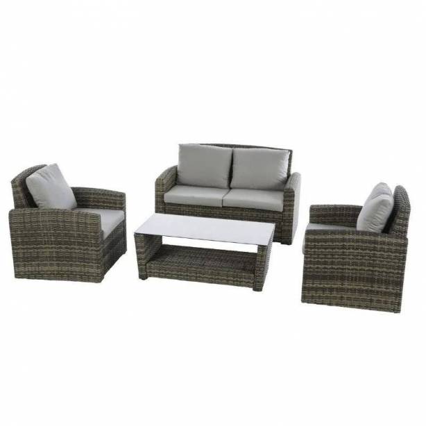 Conjunto 1 Sofá 2 Sillones y mesa de centro exterior Aluminio Marrón