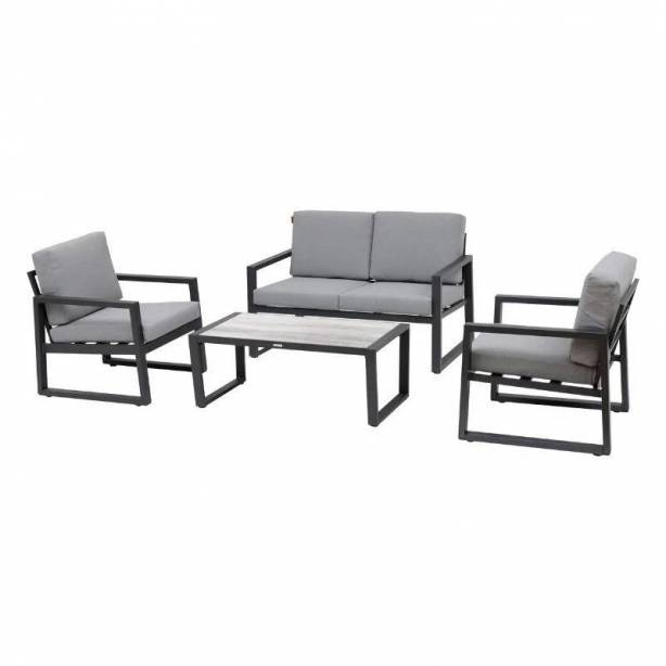 Conjunto 1 Sofá 2 Sillones y mesa de centro exterior Aluminio Gris