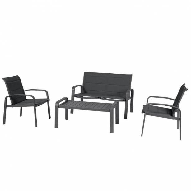 Conjunto 1 sofá 2 sillones mesa de centro exterior Aluminio Gris