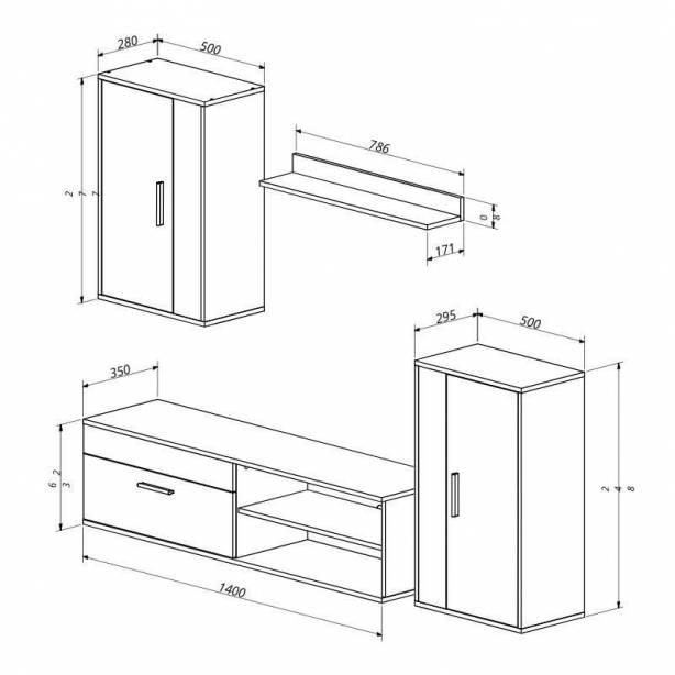 Mueble salón comedor Melamina Blanco - Gris