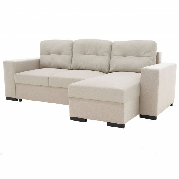 Sofá modular 3 plazas Madera - Tela Beige 245x91x139