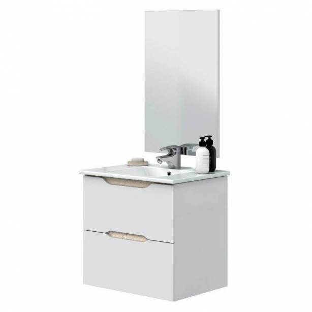 Mueble baño con lavabo Melamina Blanco - Madera claro 60x57x45