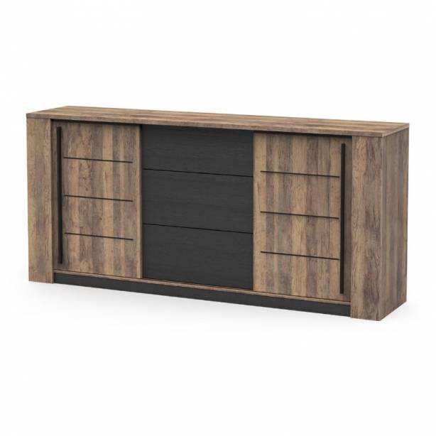 Pack muebles Salón Melamina Negro - Madera oscuro