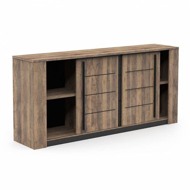 Pack muebles Salón Melamina Negro - Madera oscuro